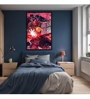 Metal Çerçeveli Temperli Cam Tablo Edward Elric Görseli (Siyah)