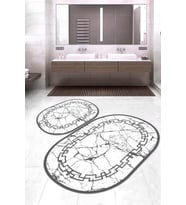 Dijital Baskılı Kaymaz Taban Yıkanabilir Oval 2'li Klozet Takımı Banyo Paspası NOKZ-SD-589 (Çok Renkli)
