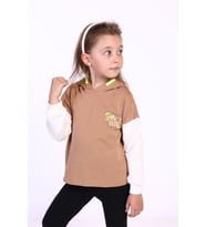Toontoy Kız Çocuk Kapüşonlu Blok Renkli Sweatshirt (Kahverengi)