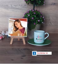 Kimya Öğretmeni Fotoğraflı Dekoratif Taş, Ahşap Altlıklı Türk Kahvesi Fincanı Hediye Öğretmenler Günü Hediyesi (Model 9)