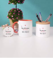Fen Bilimleri Öğretmeni Kupa Bardak Kırmızı Kalemlik ve Anahtarlık (Model 7)