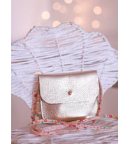Kız Çocukları için kişiselleştirilebilir Hediye, Hakiki Deri Mini Çanta, Liberty London Kumaş Askı (Gold)