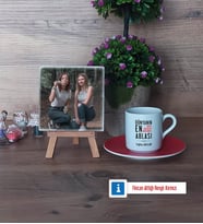 Ablaya Hediye Fotoğraflı Dekoratif Taş, Ahşap Altlıklı Türk Kahvesi Fincanı Hediye (Model 3)