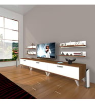 Decoraktiv Eko 270R Slm Retro Tv Ünitesi Tv Sehpası (Beyaz - Kahverengi)