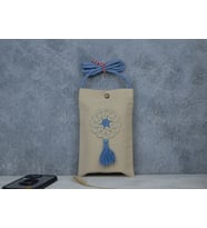 HANDMADE HAM BEZ MOTİFLİ TELEFON ÇANTASI (Mavi)
