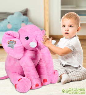 Uyku Arkadaşım Fil Peluş Fil 65 cm Dev (Gri) (Pembe)