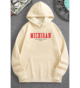 Unisex Michigan Baskılı Sweatshirt (Bej)