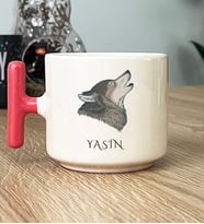 Kişiye Özel Kurt Baskılı Hediye T Kupa Bardak Babaya Kardeşe Hediye (Pembe)