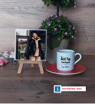 Acil Tıp Teknisyeni Fotoğraflı Dekoratif Taş, Ahşap Altlıklı Türk Kahvesi Fincanı Hediye (Model 8)