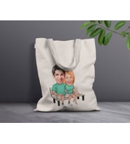 BK Gift Kişiye Özel Sevgililer Karikatürlü Kanvas Bez Çanta, Baskılı Omuz Çantası, Alışveriş Çantası, Plaj Çantası, Sevgiliye Hediye (Model 11)