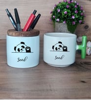 Sevimli Panda Hediye Sepeti Kupa Bardak T Kulplu, Kalemlik Hediyeleri Arkadaşa Doğum Günü Hediyesi (Model 8)