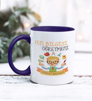 Fen ve Teknoloji Öğretmeni Tasarımlı Kişiye Özel Kupa Bardak (Lacivert)