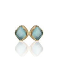 Kadir Jewellery 22 Ayar Altın Kaplama Kadın Minimal Küpe -El İşçiliği Ve Hipoalerjenik Küpe (Açık Mavi)