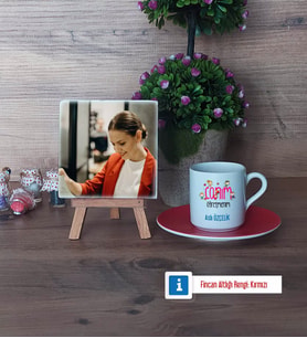 Öğretmenler Günü Hediyesi Fotoğraflı Dekoratif Taş, Ahşap Altlıklı Türk Kahvesi Fincanı Hediye (Model 3)