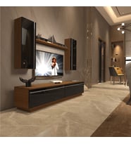 Decoraktiv Eko 5DB Mdf Std Tv Ünitesi Tv Sehpası - Parlak Beyaz (Siyah - Ceviz)