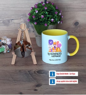 İş Güvenliği Uzmanı Kupa Bardak Beyaz ve Fotoğraflı Ahşap Anahtarlık Hediye (Model 7)