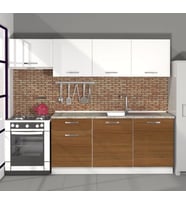 Decoraktiv Smart 240 MDF Hazır Mutfak Dolabı - Tezgah Dahil - Parlak Beyaz (Beyaz - Ceviz)