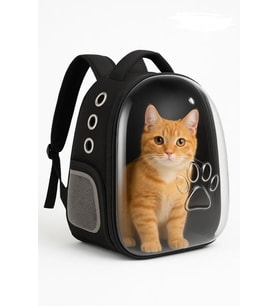 ZEKTON Astronot Kedi Taşıma Çantası Şeffaf 34x26x40 cm - 9 Hava Kanallı Sert Taban - Hediye Kedi Tasmalı