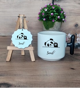Sevimli Panda Hediye Seti Kupa Bardak T Kulplu ve Anahtarlık Arkadaşa Doğum Günü Hediyesi (Model 6)