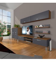 Decoraktiv Eko 6y Mdf Dvd Krom Ayaklı Tv Ünitesi Tv Sehpası (Antrasit - Ceviz)