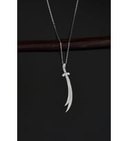 Papatya Silver 925 Ayar Gümüş Dikey Taşlı Zülfikar Kılıç Kolye (Rodyum)