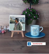 Erkek Sınıf Öğretmenine Hediye Fotoğraflı Dekoratif Taş, Ahşap Altlıklı Türk Kahvesi Fincanı Hediye Öğretmenler Günü Hediyesi (Model 5)
