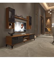 Decoraktiv Eko 5DA Mdf Dvd Gold Tv Ünitesi Tv Sehpası - Parlak Beyaz (Ceviz - Siyah Mermer)
