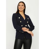 Kadın Gold Düğme Kapamalı Astarlı Blazer Ceket (Lacivert)