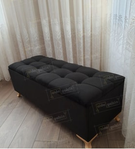 Çizgi Kapitoneli Sandıklı Puf 90 cm Gold Ayak (Siyah)