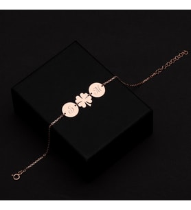 Kişiye Özel 925 Ayar Gümüş Yonca Çift Harf Bileklik (Rose)