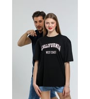 Kadın Bisiklet Yaka Regular Fit Californıa Baskılı Tişort SPR21YK22 (Siyah)