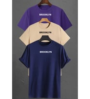 Brooklyn Baskılı Unisex Oversize 3'lü T-shirt Paketi (Mor)