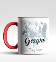 Kişiye Özel Gezgin Tasarımlı Siyah Kupa (Kırmızı-Beyaz)