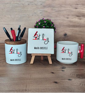 Patalog Hediye Sepeti Kupa Bardak T Kulplu, Kalemlik ve Dekoratif Taş Tıp Bayramı Hediyesi  (Model 1)