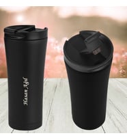 Kişiye Özel İsim Yazılı Kaydırmaz Tabanlı İç Dış Metal Termos Mug (Siyah)