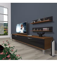 Decoraktiv Eko 4 Slm Std Krom Ayaklı Tv Ünitesi Tv Sehpası (Siyah - Ceviz)