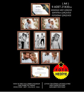 9 Adet 21x30 Çerçeve - Mdf Çerçeve - Fotoğraf Çerçevesi - A4 Sertifika Çerçevesi (Kahverengi)