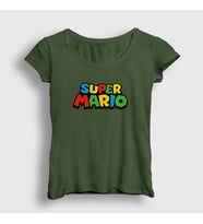 Presmono Kadın Sarı Logo Oyun Super Mario T-Shirt 324533tt (Haki)