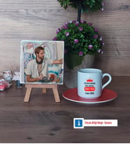 Enişteye Hediye Fotoğraflı Dekoratif Taş, Ahşap Altlıklı Türk Kahvesi Fincanı HediyeEnişteye Doğum Günü Hediyesi (Model 8)