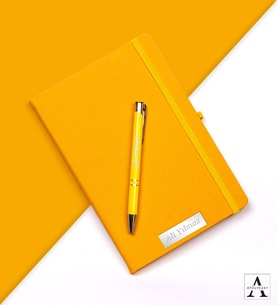 Kişiye Özel İsimli Defter ve Kişiye Özel İsimli Metal Kalem Hediye Seti - 8 Farklı Renk (Sarı)