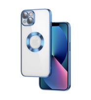 Uyumlu Model Apple iPhone 13 Kılıf Kamera Korumalı Logo Gösteren Şeffaf Kapak (Açık Mavi)