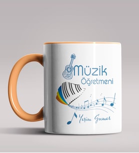 Kişiye Özel Müzik Öğretmeni Tasarımlı Siyah Renk Kupa Bardak 9 (Turuncu)