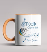 Kişiye Özel Müzik Öğretmeni Tasarımlı Siyah Renk Kupa Bardak 9 (Turuncu)
