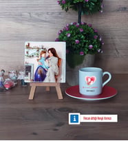 Anneye Doğum Günü Hediyesi Fotoğraflı Dekoratif Taş, Ahşap Altlıklı Türk Kahvesi Fincanı Hediye (Model 3)