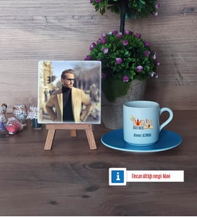 Tarih Öğretmenine Hediye Fotoğraflı Dekoratif Taş, Ahşap Altlıklı Türk Kahvesi Fincanı Hediye Öğretmenler Günü Hediyesi (Model 5)