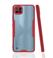 Realme C21 Kılıf ​​Kamera Korumalı Arkası Şeffaf Silikon (Kırmızı)