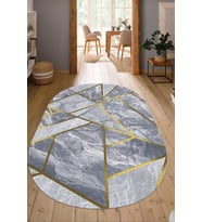 Dijital Baskılı Kaymaz Taban Yıkanabilir Oval Salon Halısı Mutfak Halısı Yolluk NDO-HT-1376 (Gold)