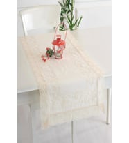 Buldan Keteni Dantelli İplik İşlemeli 50x130 cm Runner (Natural)