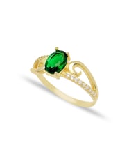 925 Ayar Gümüş Zümrüt Oval Taşlı Zarif Yüzük (Gold)