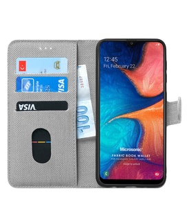 Microsonic Samsung Galaxy A20 Kılıf Fabric Book Wallet (Gri)